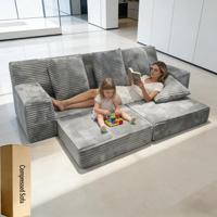 Canapé modulaire compact de bureau OEM ODM moderne, rembourré, à nervures verticales, en velours résistant aux taches, compressé et scellé sous vide