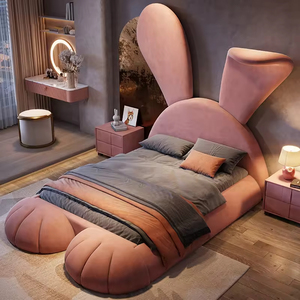 Новейшая дизайнерская кровать-кролик для девочек, высококачественная тканевая детская кровать с ночником, современная популярная двуспальная кровать с местом для хранения - Product Image 1