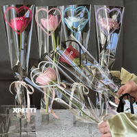 Bouquet de roses transparentes en forme de cœur, tige unique, sac en OPP imperméable, matériel floral, roses, vente en gros pour fleuristes, impression sur écran PE, 50 pièces