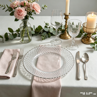 Assiette de présentation en verre de luxe à motif diamant cristallin avec bordure argentée, réutilisable pour la restauration et l'usage domestique quotidien