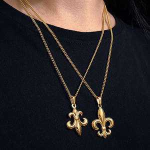 Collier pour hommes en acier inoxydable plaqué or PVD en stock Collier pendentif fleur de lys français en fleur Bijoux pour hommes - Product Image 3