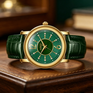 Montre de luxe pour hommes, cadran MOP, marqueurs d'heures en diamant, boîtier en acier inoxydable, bracelet en cuir véritable, montre-bracelet étanche - Product Image 4
