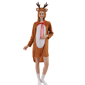 Disfraz navideño de reno para mujer, traje de fiesta para adultos con capucha y astas, vestido de fibra de poliéster - Product Image 1