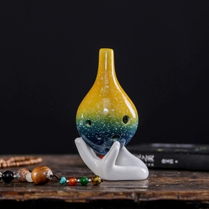 Ocarina en céramique à 6 trous, forme goutte d'eau, dégradé étoilé, glaçure flocon de neige, multicolore arc-en-ciel, pour débutants - Product Image 3