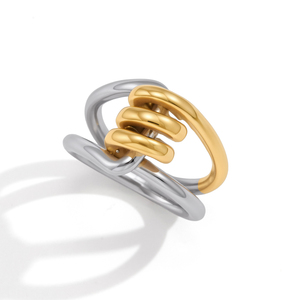 Anello Intrecciato Multistrato Bicolore J&D Jewelry, Placcato in Oro 18K, Acciaio Inossidabile Impermeabile, Anello Statement per Donne - Product Image 1