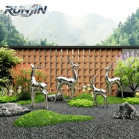 Sculpture de cerf en acier inoxydable poli miroir - Installation artistique abstraite moderne forgée à la main H120cm pour jardins extérieurs