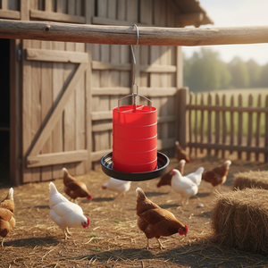 New Thickened and Durable YOUMU Chicken Feeder 15kg Red PP Plastic &amp; <strong>Metal</strong> Automatic Feeding <strong>Trough</strong> for Poultry Farms - Product Image 3