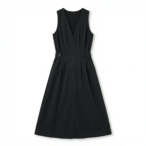 Vestidos de mezclilla para mujer, cuello en V, sin mangas, casuales, talla grande, línea A, midi, cintura alta, vestidos largos de verano con cinturón. - Product Image 3