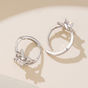 <b>Heart</b> Cut Crystal Stud <b>Earrings</b> <b>Silver</b> Plated Classic Women's Wedding Jewelry Alloy <b>Earrings</b> with Claw Setting - Product Image 3