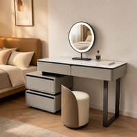 Table de toilette moderne pliable pour chambre et salon avec miroir LED, armoire latérale à 4 tiroirs, plateau en bois massif, écologique et sans poignée
