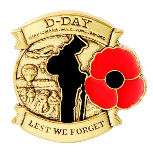 Broche Souvenir Anniversaire du Jour-D en Bronze Antique, Badge Épinglette Émaillée Fleur de Pavot avec Épée Utah Omaha Gold Juno, pour ne pas oublier - Product Image 1