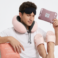 Ensemble de coussin de voyage ergonomique en mousse à mémoire de forme en forme de U JYM, kit de sommeil portable 4-en-1 pour avion, masque pour les yeux, bureau