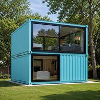 Casa Contenedor de Envío Portátil de Lujo de 40 pies, Azul Aqua, Personalizada, de Dos Pisos, Prefabricada, Modular, con Pared de Vidrio, para Hotel
