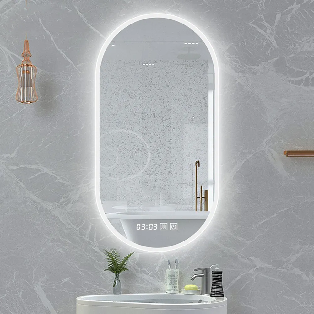 Specchio da bagno ovale intelligente con specchio da bagno con luce antiappannamento a led