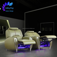 VIP Nature Cuir Jambe en acier inoxydable Appui-tête manuel Double siège Canapé inclinable électrique avec massage par vibration et éclairage des pieds à LED