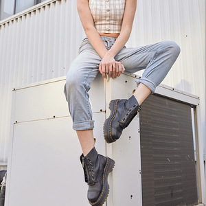 Botines de Invierno para Mujer, Estilo Inglés, con Cierre Frontal, Antideslizantes, de Piel Genuina, Tacón Medio, Plataforma, Diseño Litchi - Product Image 4