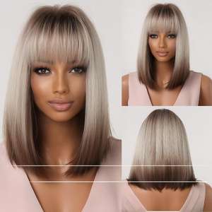 Peluca Bob Gris Degradado de Venta Caliente de <span class=keywords><strong>Shein</strong></span>, Peluca Corta Hasta los Hombros, Peluca Completa, Disponible en Fábrica - Product Image 3