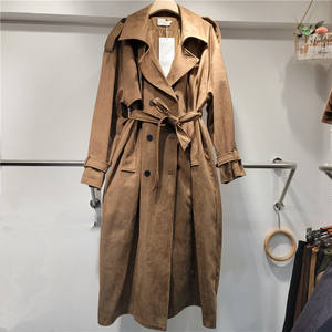 Vente en gros Automne 2026 Nouvelle mode <span class=keywords><strong>Trench</strong></span>-coat long en <span class=keywords><strong>daim</strong></span> synthétique style rétro à double boutonnage et revers pour femme - Product Image 1