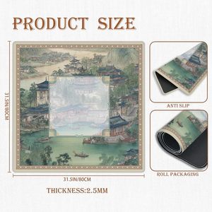 Tapis de Mahjong Chinoiserie Vert Vintage 31,5 Pouces Antidérapant et Réducteur de Bruit pour Mahjong Américain et Poker - Product Image 4