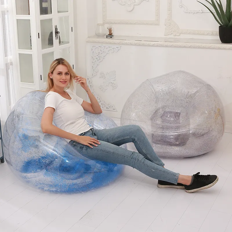 Neuer aufblasbarer Lounges essel mit wasserdichtem Lazy Sofa Transparenter Sitzsack mit Pailletten für den Wohnheim