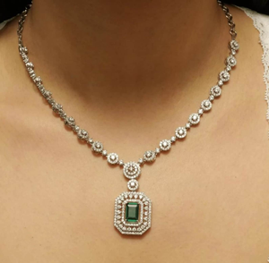 Emerald Style Moissanite 925 Silver Art Deco <b>Necklace</b> White Stones Bridal <b>Statement</b> Wedding Jewelry Elegant Design Style - Product Image 1