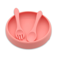 Assiette ronde en silicone incassable, antidérapante, anti-débordement, avec ventouse, sans BPA, compatible lave-vaisselle et micro-ondes, pour l'alimentation des bébés et des tout-petits