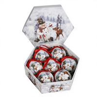 Pour décorations d'arbre de Noël, ensemble de 7 boules en boîte cadeau avec impression, pendentifs décoratifs pour scènes de Noël