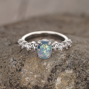 CAOSHI Anello con <span class=keywords><strong>Opale</strong></span> <span class=keywords><strong>di</strong></span> Fuoco Bianco Blu, Taglio Ovale, Placcato in Oro Rosa e Argento, Anelli <span class=keywords><strong>di</strong></span> Fidanzamento e Matrimonio con Zirconi per Donne - Product Image 1