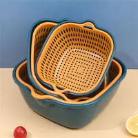 ชุดตะกร้าล้างผักผลไม้แบบ2 In 1,ชุดตะกร้ากระชอนสำหรับล้างผักผลไม้พลาสติกวางซ้อนกันได้สำหรับห้องครัวในบ้านปี J629