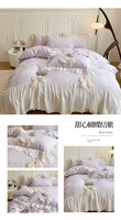 Parure de lit de mariage quatre pièces en pur coton écologique, style princesse romantique français, avec nœud cœur, 300 fils/cm²