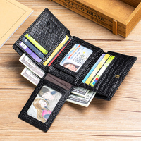 THUMBS-UP dompet kulit buaya antik, dompet koin lipat tiga pola buaya klasik kulit kuda gila horisontal Multi Slot kartu