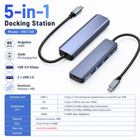 Hub USB C 5 en 1, HDMI 4K 60Hz, 100W PD, Estación de Acoplamiento Tipo C, Adaptador Multipuerto de Aluminio, Divisor para Laptop MacBook
