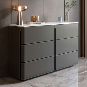 Comò Moderno in Legno per Camera da Letto Mobile in Pelle Cuoio con Piano in Marmo Cassettiera a 6 Cassetti Set Mobili Camera da Letto - Product Image 2