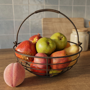 Panier à fruits rond en métal, support de rangement de cuisine en fil de fer, design minimaliste durable, support alimentaire à un seul niveau sur pied - Product Image 2