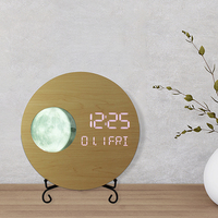Horloge murale numérique LED en bois EMAF Home Decor, design minimaliste, grande taille, lumière nocturne électronique, phases lunaires créatives, 12 pouces