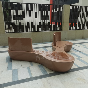 Banc d'extérieur créatif en fibre de verre 2 places, design contemporain pour mobilier de patio de centre commercial, siège de jardin moderne et durable - Product Image 2