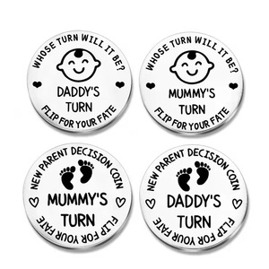Nueva moneda para tomar decisiones para padres Singli Mummy's Daddy's Turn doble cara plata 30mm regalo para bebé recién nacido - Product Image 1