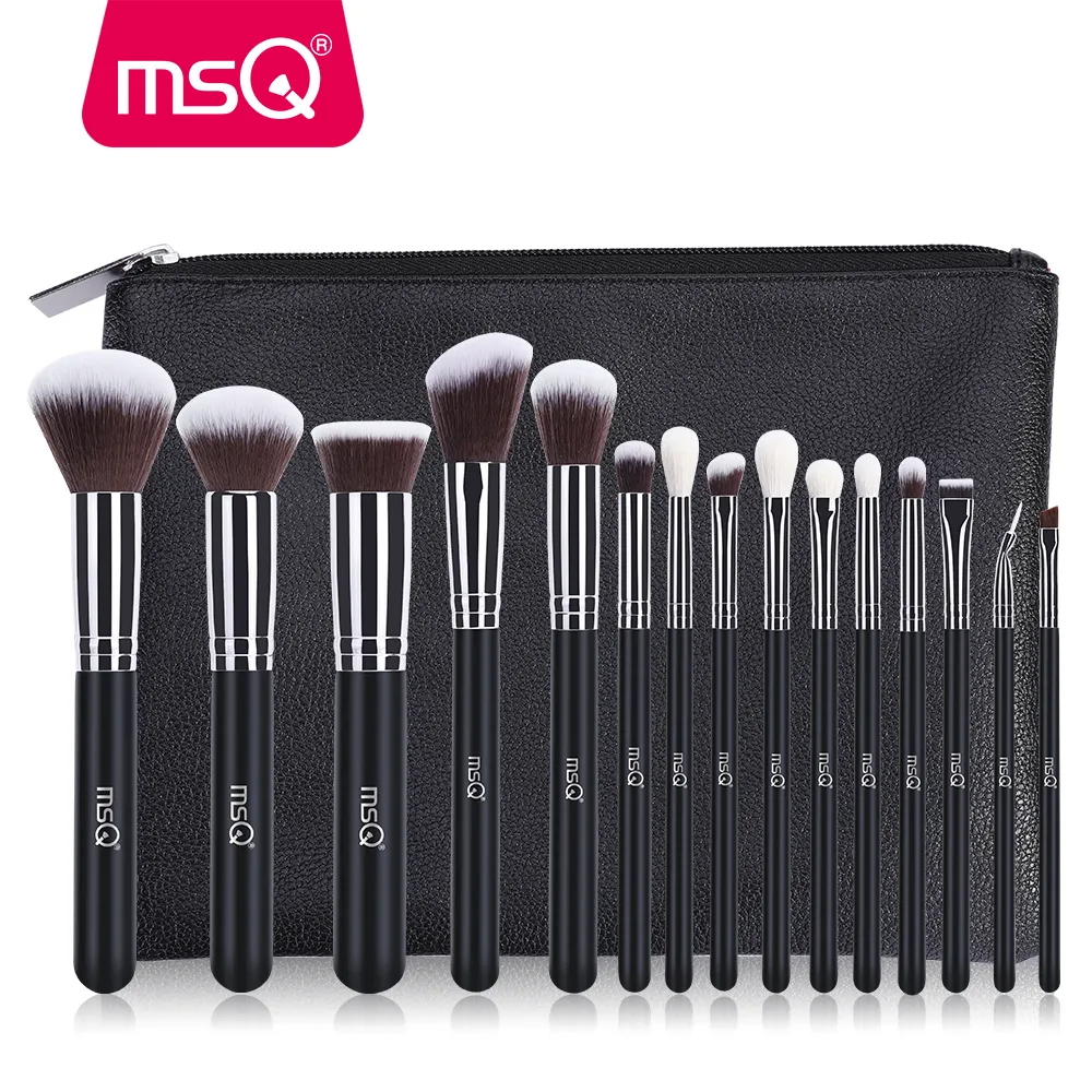 MSQ 15 pièces ensemble de pinceaux de maquillage en cheveux synthétiques noir complet-fonction maquillaje de l'usine de pinceaux de maquillage