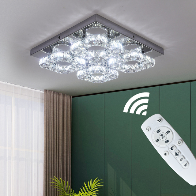 Modern Simple Bedroom Room Square  Dimmable LED Crystal Ceiling Light With Remote Control for Hotel