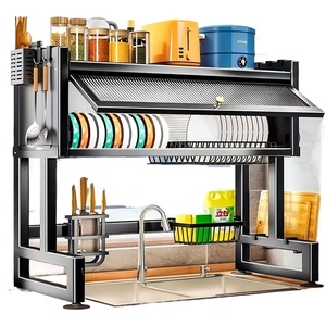 Rak Pengering Piring Serbaguna untuk Wastafel Dapur, Rak Penyimpanan di Pintu Kabinet, Rak Penyimpanan di Meja Dapur dari Logam+Plastik, Organizer 2 Tingkat - Product Image 1