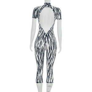 Viviblook D26JP191 Mono informal de verano para mujer, mono informal ajustado con espalda descubierta y manga corta estampado para mujer - Product Image 6
