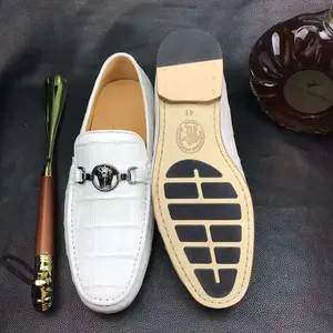 Zapatos de vestir de piel de cocodrilo auténtica para hombre, mocasines de gama alta hechos a mano, de boda, a la moda, color blanco