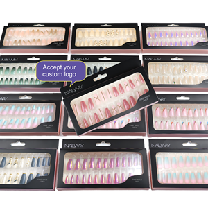 เล็บปลอมแบบกดติดลายอัลมอนด์ยาวพิเศษสีชมพูกลิตเตอร์ ดีไซน์แบบเต็มเล็บ ABS ยี่ห้อ Nailway จำนวน 24 ชิ้น - Product Image 1