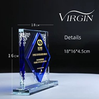 Hypercrafts Personnalisable Haute Qualité K9 Cristal Verre Carré Plaque Prix Bleu Cadre Trophée Certificat Lettres Thème Cadeau