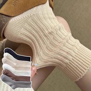 Style japonais Chunky Knit Cotton Retro Double Chaussettes Slouchy Boot Unisex Mid Claf Chaussette grise avec texture côtelée épaisse - Product Image 3