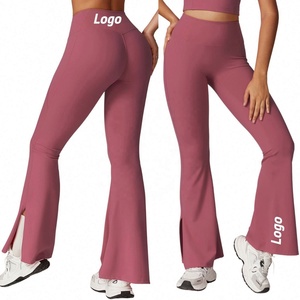 Pantalon de yoga évasé taille haute personnalisé avec logo pour femme – <span class=keywords><strong>Legging</strong></span> de sport extensible coupe bootcut pour l'entraînement et la gym - Product Image 1