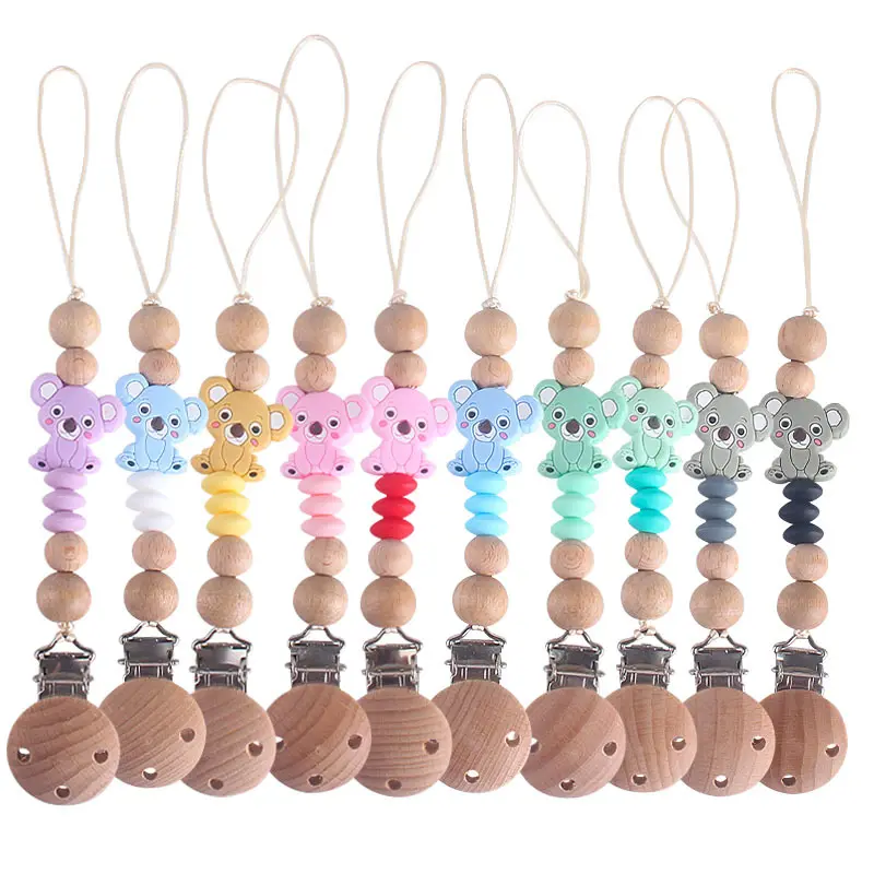 Personalised Name Silicone Koala Beads Pacifier Clip Colorful Pacifier Chain for Baby Teething Soother Chew Toy Dummy Clips