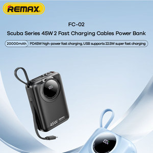 Banco de Energía FC-02 con Logotipo Personalizado, Carga Rápida PD de 45W, 20000mAh, Cables C/L Integrados, Pantalla Digital, Carga Rápida PD de 45W - Product Image 4