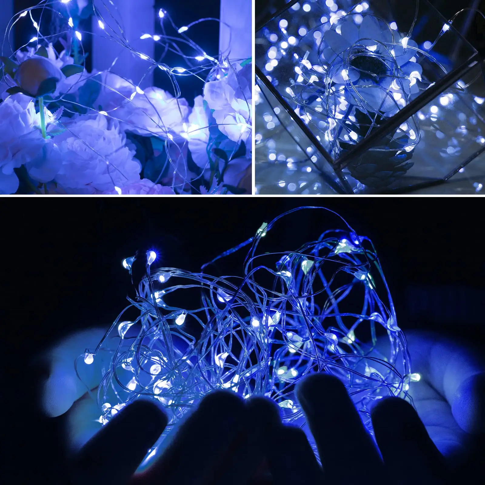 2M 20LED su geçirmez gümüş tel Firefly 12 paket LED peri ışıkları pil işletilen dize ışıkları DIY düğün noel için
