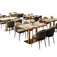 Table à manger moderne et minimaliste en quartzite revêtue d'acier inoxydable, tables de réception pour bureaux de vente, chaises, ensemble de petit-déjeuner pour hôtel